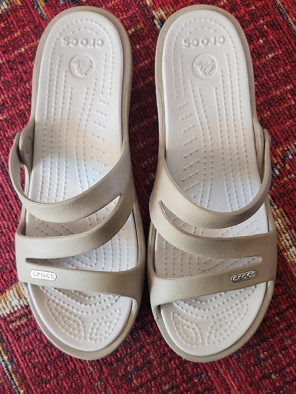 CROCS Women’s Beige Dual-Strap Slide Sandals